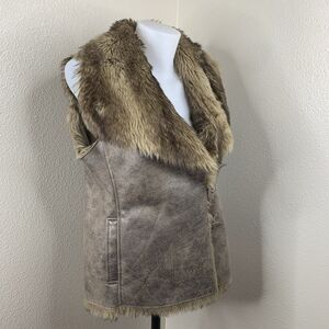 Scully Suede Faux Fur Lined Collar Brown Vest Buttons Women’s Sz S *See Notes